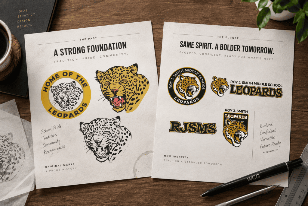 Brand refresh example showing updated visual identity